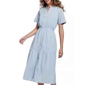 Lost and Wander Cottagecore Blue Short Sleeve Button Dress